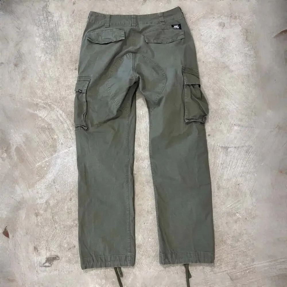 Y2K Nike SB Ripstop Cargo Pants Olive Green Skate Utility Relaxed 30x28